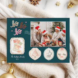 Retro Rosa Grönt jul Julkort