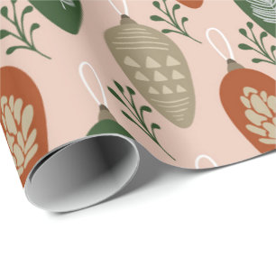 Retro Rosa & Grönt Ornaments jul Mönster Presentpapper