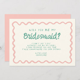Retro Rosa & Grönt Vågigt Frieri i Bridesmaid Inbjudningar