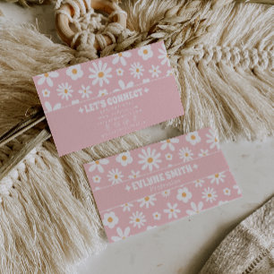 Retro Rosa Groovy Blommig Boho Flickig Unik 70-tal Visitkort