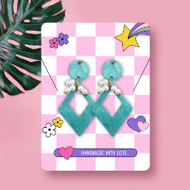 Retro Rosa Groovy Earrings Juelry Visning Card Visitkort