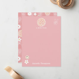 Retro Rosa Groovy kontrollerade Hippie Mönster Anteckningskort