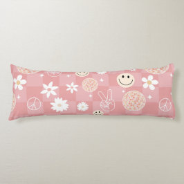 Retro Rosa Groovy kontrollerade Hippie Mönster Kroppskudde