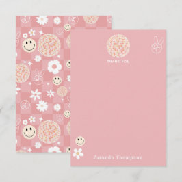 Retro Rosa Groovy kontrollerade Hippie Mönster Tack Kort