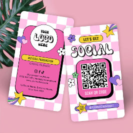 Retro Rosa Groovy Logotyp Social Media QR-kod Visitkort