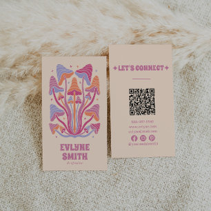 Retro Rosa Groovy MushRumGirly Boho QR-kod Visitkort