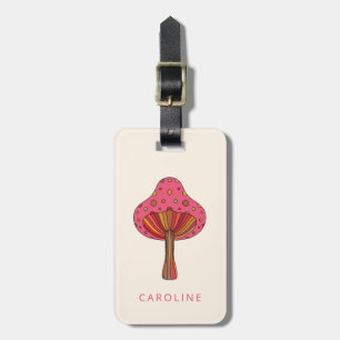 Retro Rosa Groovy Svamp Personligt Namn Bagagebricka