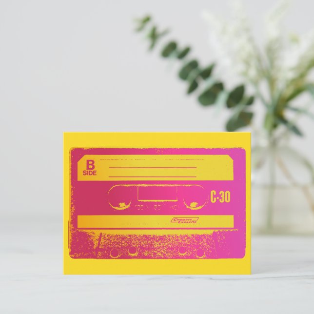 Retro Rosa & Gul Kassettband Vykort (Stående Fram)
