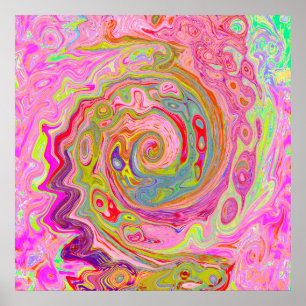 Retro Rosa, Gul och Magenta Abstrakt Groovy Konst Poster