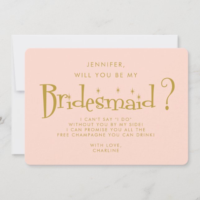 Retro Rosa & Guld Handwrite Bridesmaid Frieri Inbjudningar (Framsida)