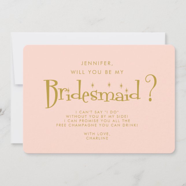 Retro Rosa & Guld Handwrite Bridesmaid Frieri Inbjudningar (Framsida)