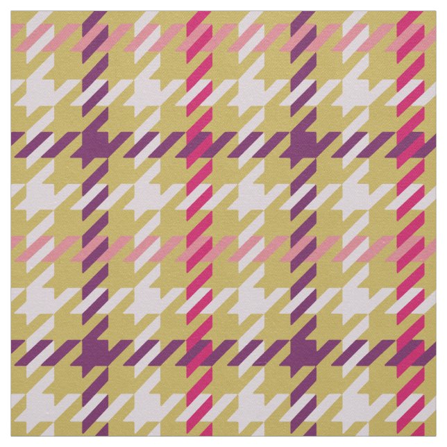 Retro rosa guld lila Houndstooth plaid mönster Tyg (Provkarta)