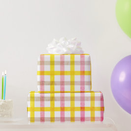 Retro Rosa Gult Check Mönster Påsk Girly Presentpapper