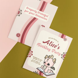 Retro Rosa Gult Pastell Baby Drak Födelsedag Inbjudningar
