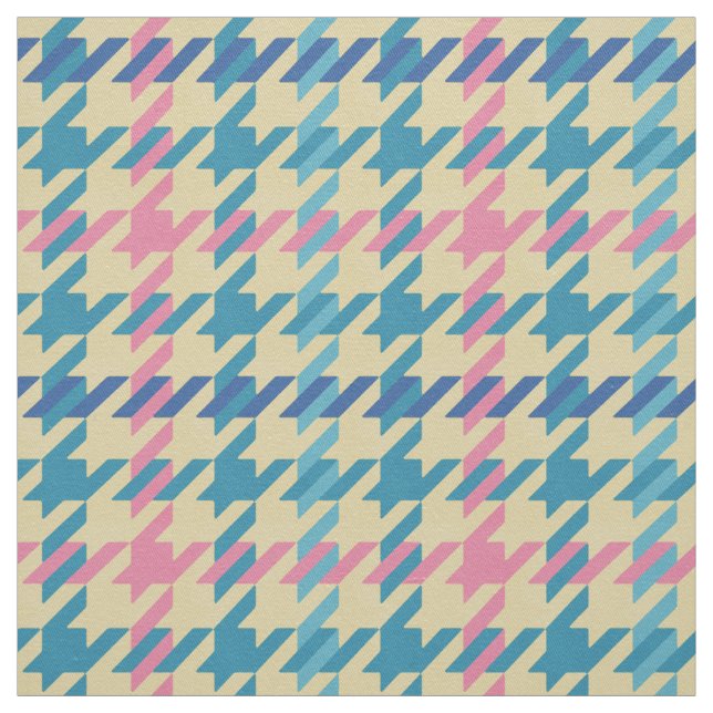 Retro rosa gult teal houndstooth plaid mönster tyg (Provkarta)