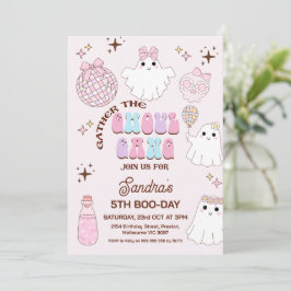 Retro Rosa Halloween Girls Ghoul Gang Birthday Inbjudningar