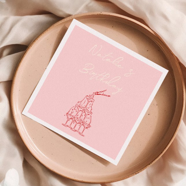 Retro Rosa Hand plockade Champagne Torn Birthday Pappersservett (Skapare uppladdad)