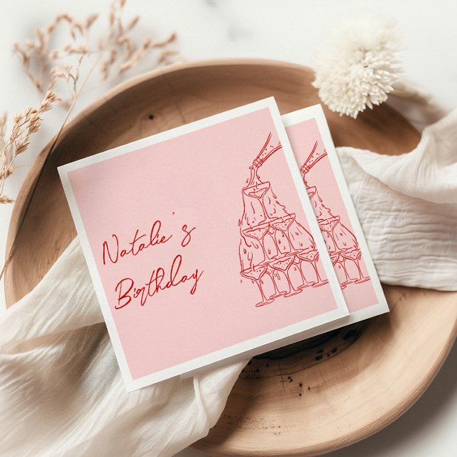 Retro Rosa Hand plockade Champagne Torn Birthday Pappersservett (Skapare uppladdad)