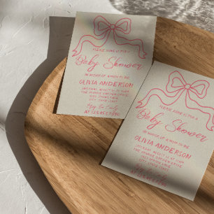 Retro Rosa Hand Write Drawn Bow Flicka Shower Inbjudningar