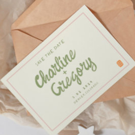 Retro Rosa Handskrift Bröllop spara datum Invit Inbjudningar