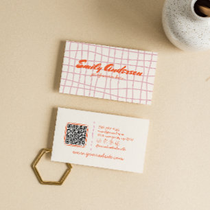 Retro Rosa Handskriven ritad Groovy Girly QR-kod Visitkort
