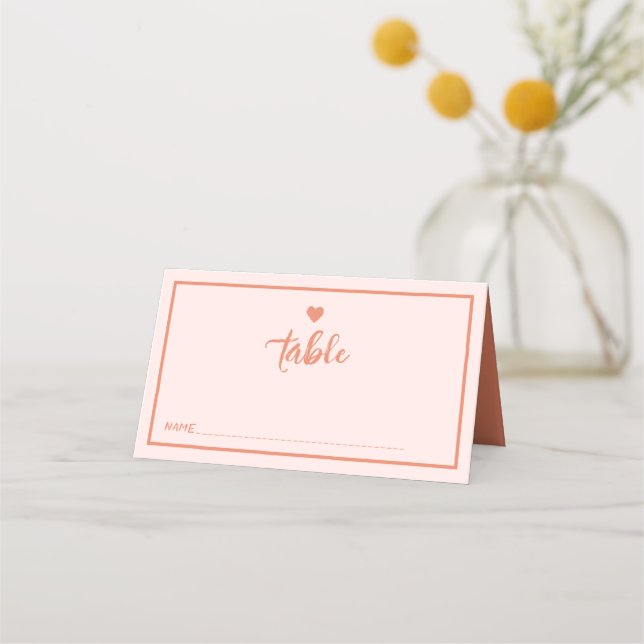 Retro Rosa Handwriter Bröllop Place Card Placeringskort (Framsida)
