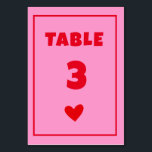 Retro Rosa Heart Handwrite Bröllop Bordsnummer<br><div class="desc">Retro Rosa Red Heart Handskrift Bröllop bord</div>