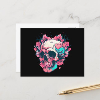 Retro Rosa Hearts Skull Vykort