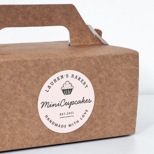 Retro Rosa Hem Bageri Logotyp Hemmagjorda Cupcakes Runt Klistermärke