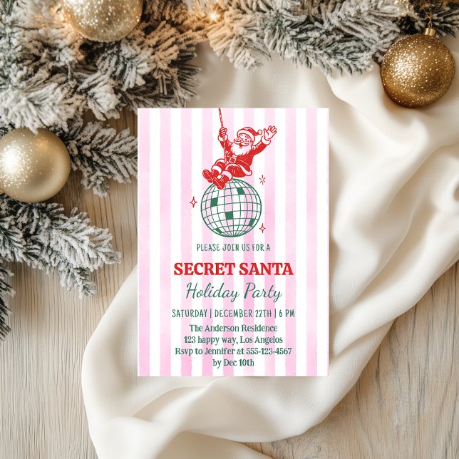 Retro Rosa Hemlig Tomte Disco Julfest        Inbjudningar (Skapare uppladdad)
