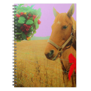 Retro rosa himlar jul Horse Anteckningsbok Med Spiral