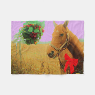 Retro rosa himlar jul Horse Fleecefilt