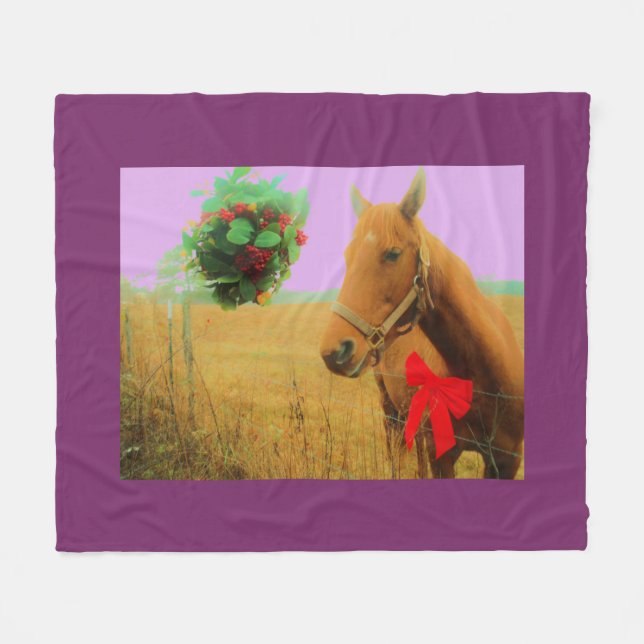 Retro rosa himlar jul Horse Fleecefilt (Framsidan (Horisontell))