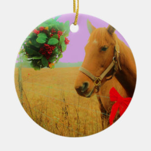 Retro rosa himlar jul Horse Julgransprydnad Keramik
