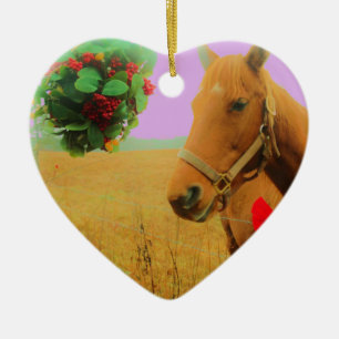 Retro rosa himlar jul Horse Julgransprydnad Keramik