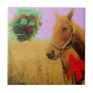 Retro rosa himlar jul Horse Kakelplatta