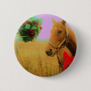 Retro rosa himlar jul Horse Knapp