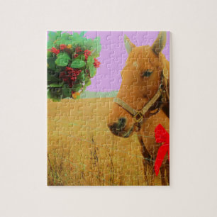 Retro rosa himlar jul Horse Pussel