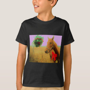 Retro rosa himlar jul Horse T-shirt