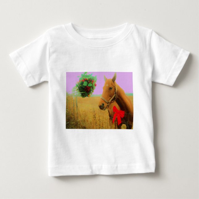 Retro rosa himlar jul Horse T Shirt (Framsida)