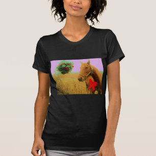 Retro rosa himlar jul Horse Tee Shirt