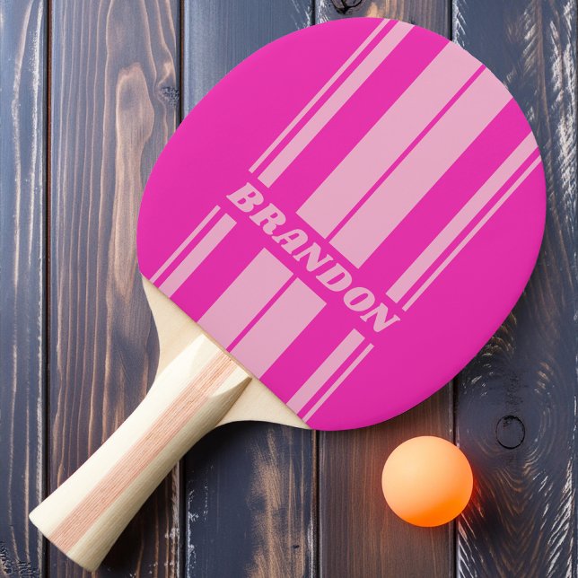 Retro Rosa Himmel Dubbelbräda Ränder med Namn Pingisracket (Skapare uppladdad)