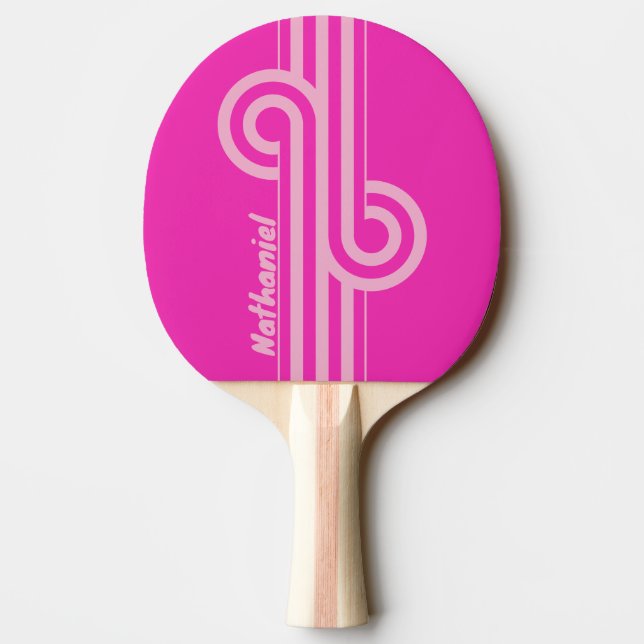Retro Rosa Himmel Dubbelrandig Loop med Namn Pingisracket (Baksidan)