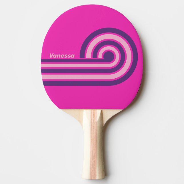Retro Rosa Himmel Lockiga Ränder med Namn Pingisracket (Framsidan)