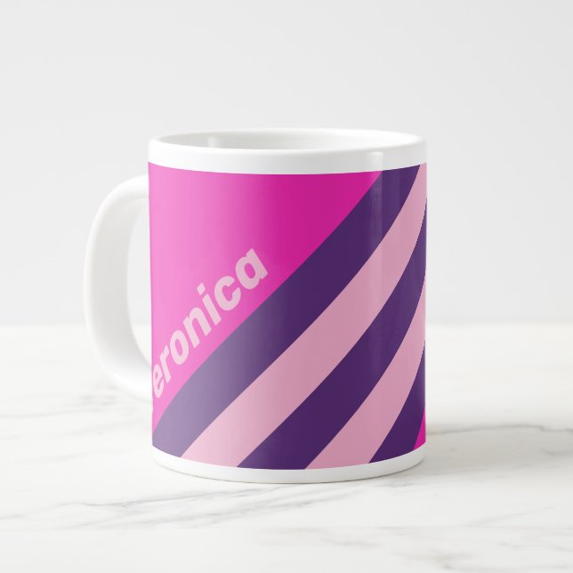 Retro Rosa Himmel Ränder med Namn Jumbo Mugg (Framsida vänster)