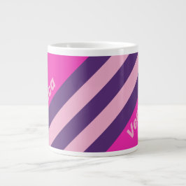 Retro Rosa Himmel Ränder med Namn Jumbo Mugg