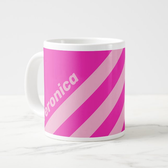 Retro Rosa Himmel Tre Ränder med Namn Jumbo Mugg (Framsida vänster)