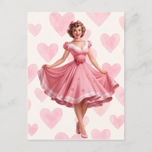 Retro Rosa Hjärtan Romantik Kort Postkort