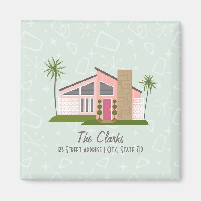 Retro Rosa House Adress Magnet (Framsidan)