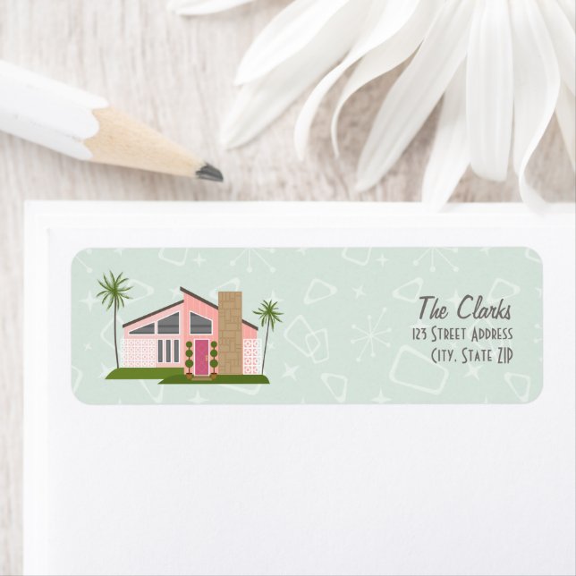 Retro Rosa House-etikett för 2000 Returadress Etikett (Insitu)